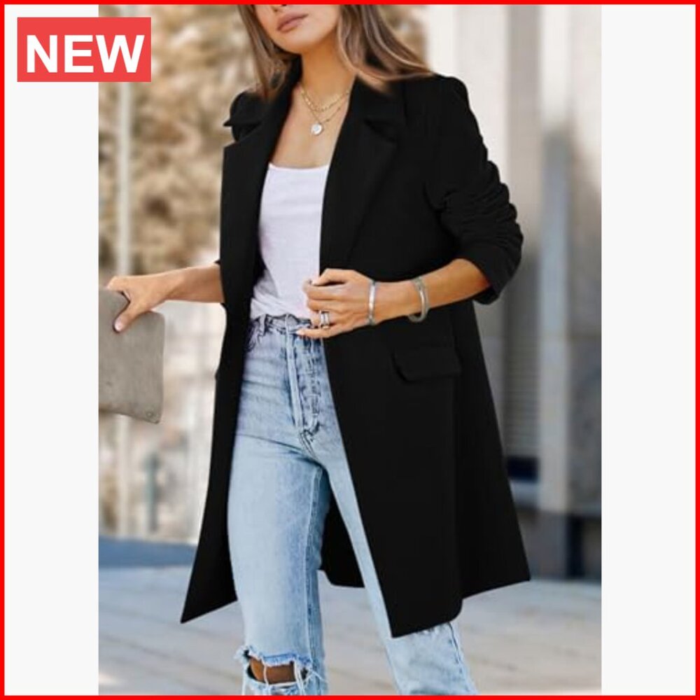 Polyester Blend Long Blazer Jacket With Padded Sh… - image 6